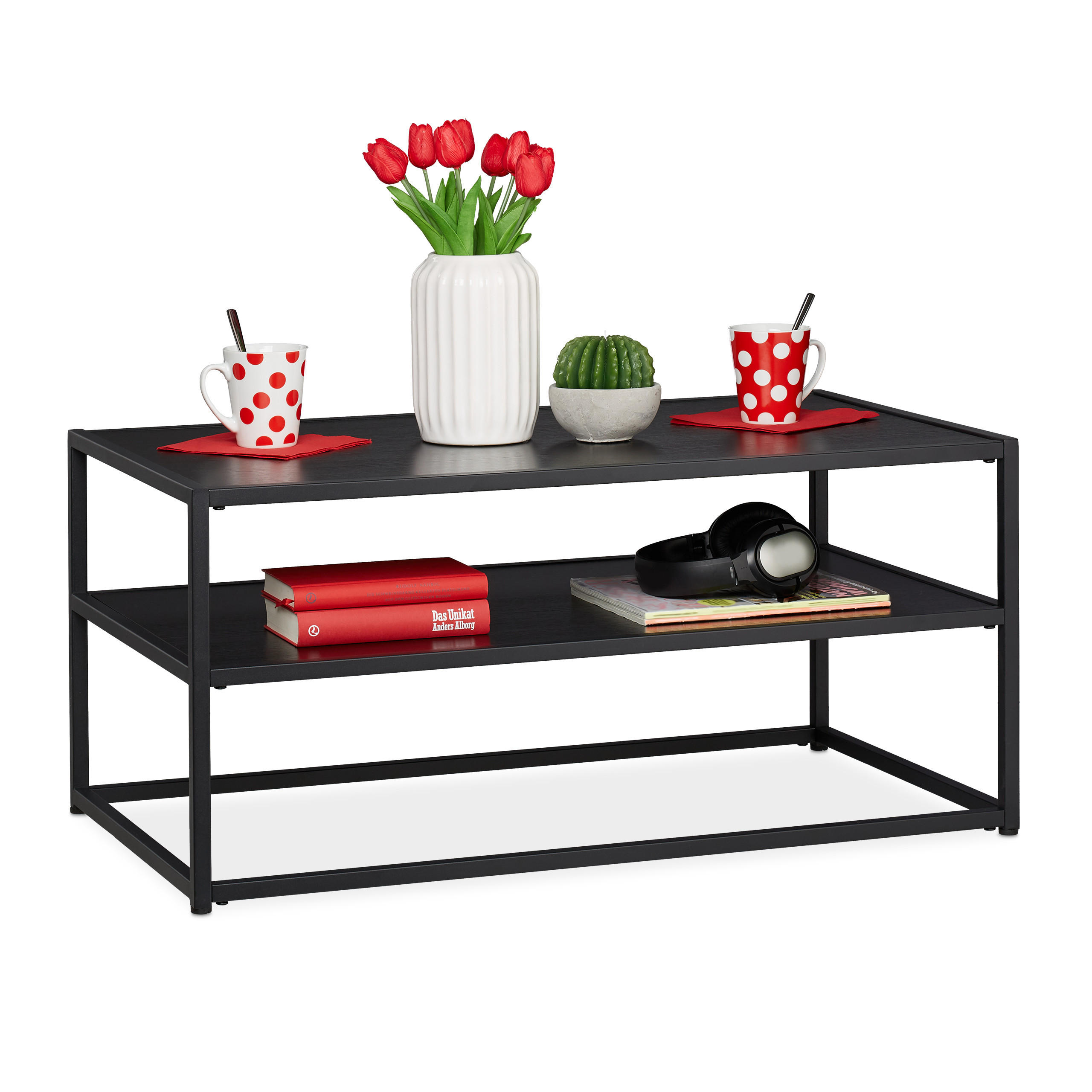 COUCHTISCH - Schwarz, Holzwerkstoff/Metall (50/90/42cm) - Relaxdays
