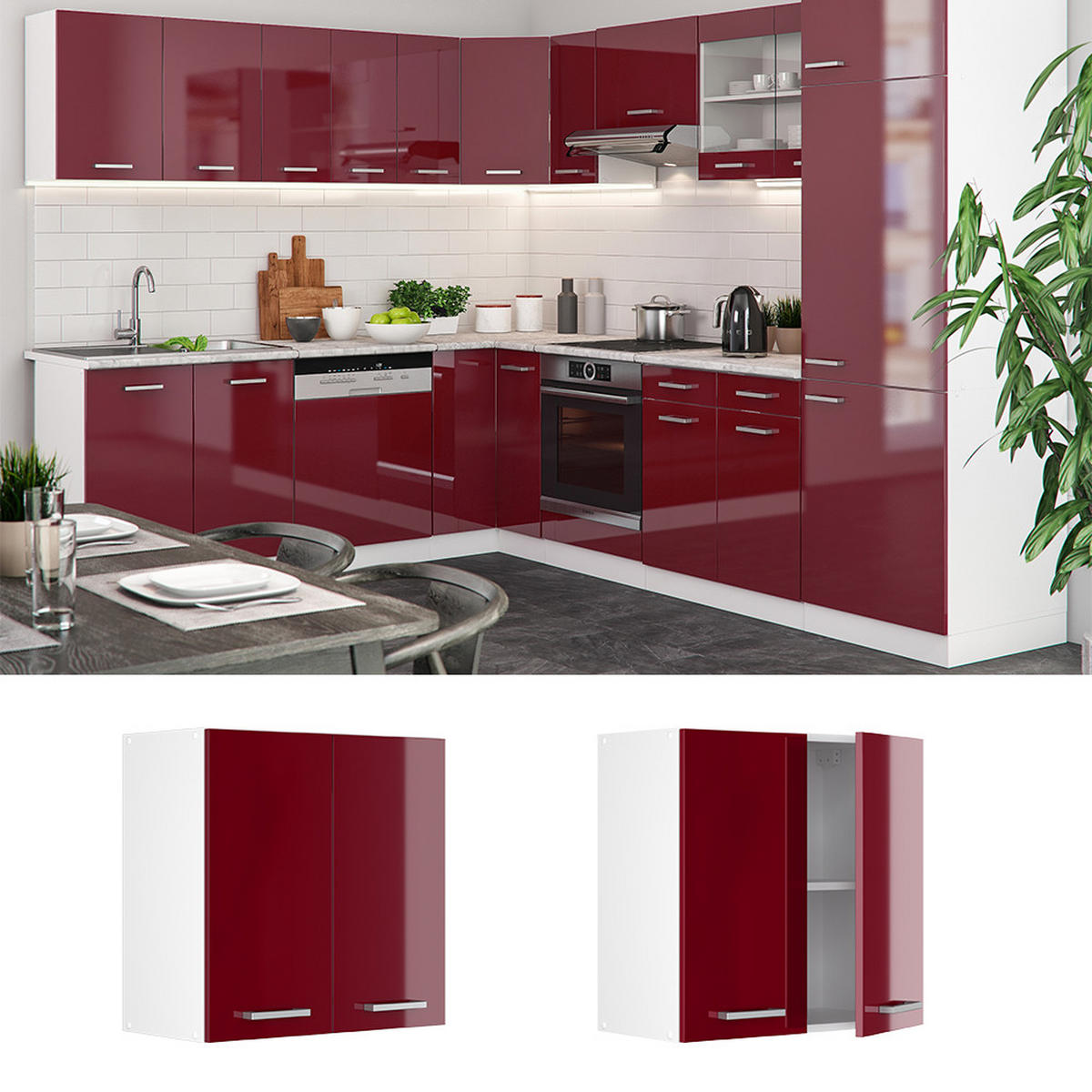 HÄNGESCHRANK R-Line Rot Hochglanz 60 cm - Rot/Weiß, Holzwerkstoff (60/60/31cm) - Vicco