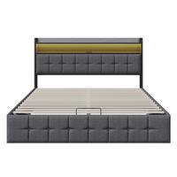 POLSTERBETT 160x200 cm Smart-Lift Pro mit Hydraulik-Stauraum, RGB-LED & Ladestation, Leinen-Optik, Grau - Grau, Textil (160/200cm) - DELFA