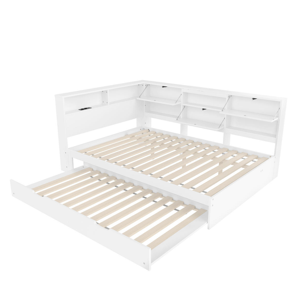 AUSZIEHBETT 140/200 cm in Weiß mit Stauraum und USB- und Type-C-Anschlüssen - Weiß, Holzwerkstoff (140/200cm) - Flora Grace