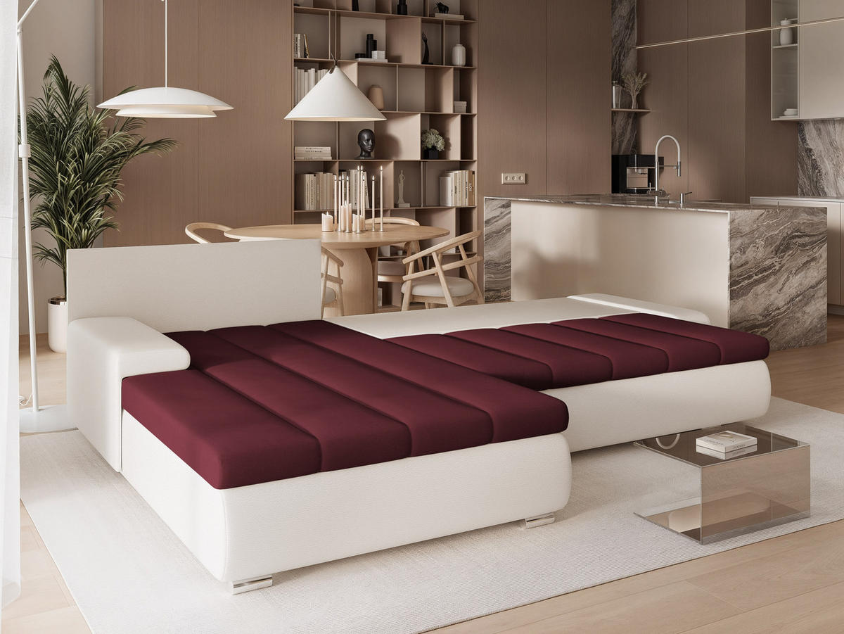 ECKSOFA VELANO mit Schlaffunktion und Bettkasten Creme/Rot - Rot, Holzwerkstoff/Kunststoff (250/90cm) - Idohome