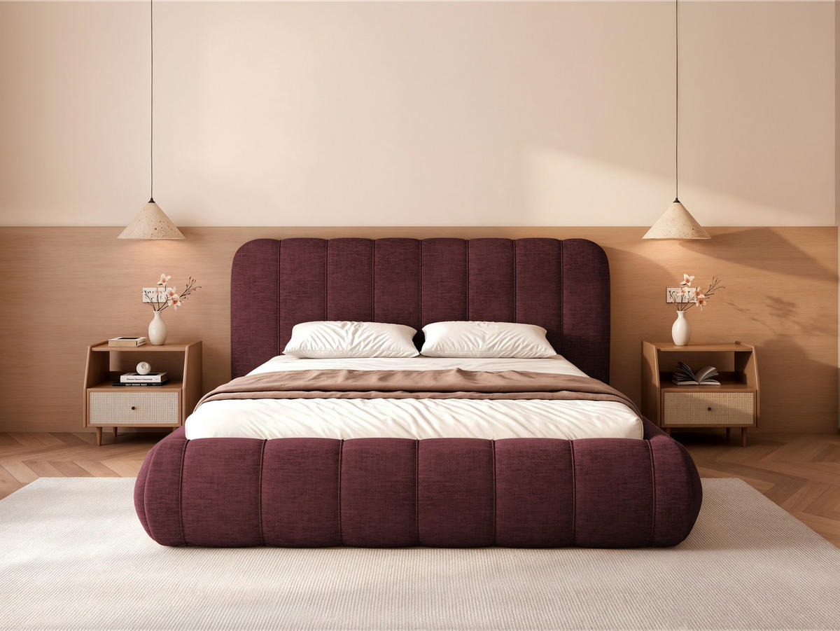POLSTERBETT Gallo 160x200 cm Dunkelviolett Chenille – (Doppelbett mit Bettkasten, Lattenrost, voluminöses Kopfteil) - Violett, Holz/Holzwerkstoff (160/200cm) - Ravio