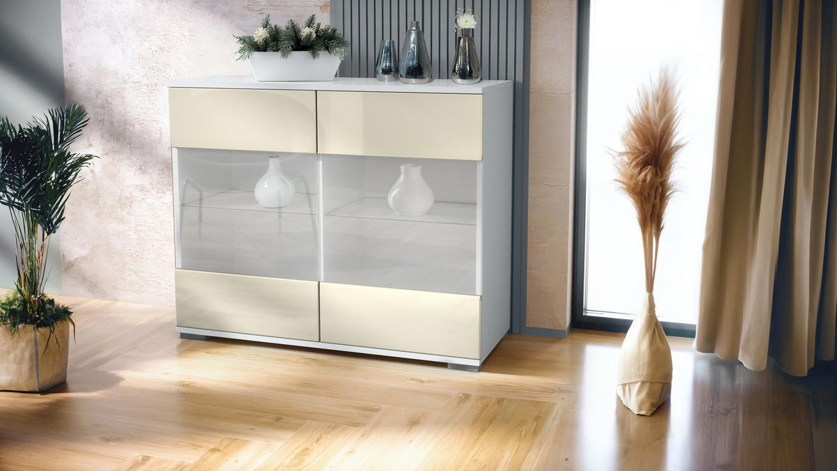 KOMMODE Bari Creme Hochglanz - Creme, Holzwerkstoff (92.5/75.5/35cm) - Vladon