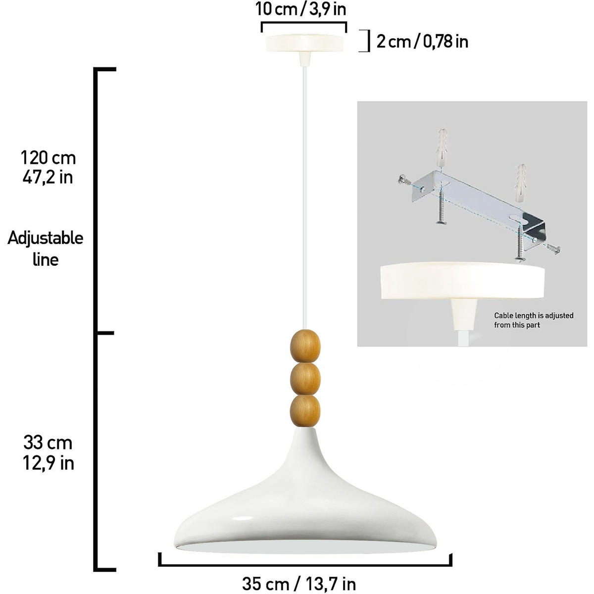 PENDELLEUCHTE Champion 35/30 - Weiß, Metall (30/35/30cm) - Bamyum