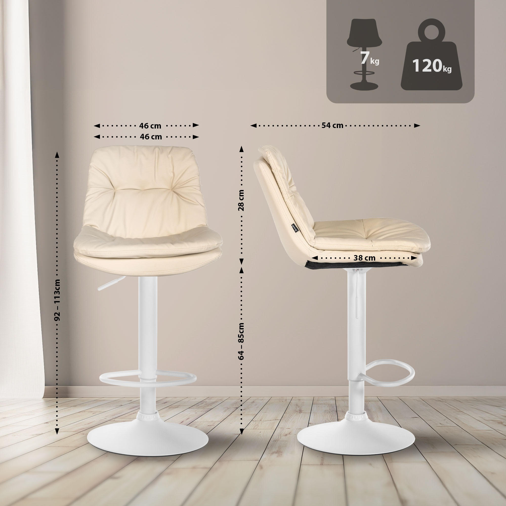 Thumbnail - CLP Barhocker, Creme, Textil, 46x92x54 cm, Esszimmer, Barmöbel, Barhocker