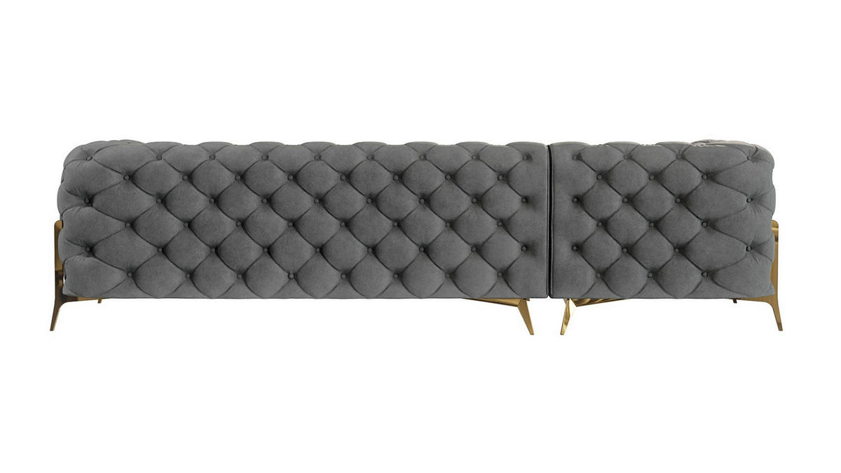 ECKSOFA Chesterfield Lexi Grau Samt, Ottomane links - Goldfarben/Grau, Holz/Textil (305/200cm) - S-Style Möbel