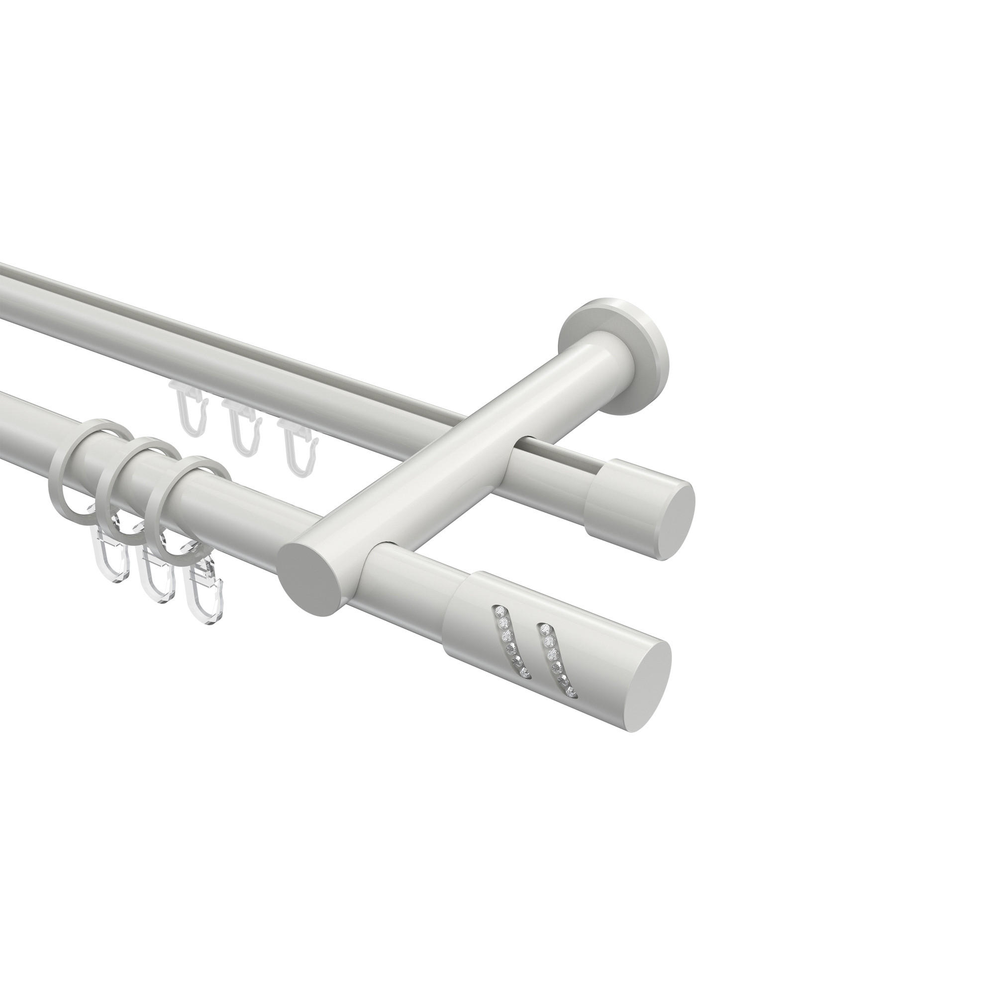 RUNDROHR-INNENLAUF-GARDINENSTANGEN-SET Platon Zoena 480 cm (geteilt in 3 x 160 cm), 2-läufig, 20 mm Ø Weiß - Weiß, Metall (480cm) - INTERDECO