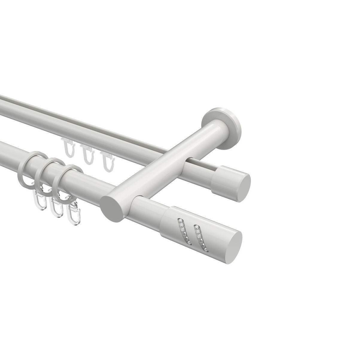 RUNDROHR-INNENLAUF-GARDINENSTANGEN-SET Platon Zoena 260 cm (geteilt in 2 x 130 cm), 2-läufig, 20 mm Ø Weiß - Weiß, Metall (260cm) - INTERDECO
