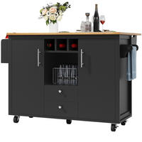 KÜCHENINSEL 137,9/92/73 cm Schwarz aus MDF und Metall mit Klapptisch - Schwarz, Holzwerkstoff (73/92.5/137.9cm) - OKMYHOME