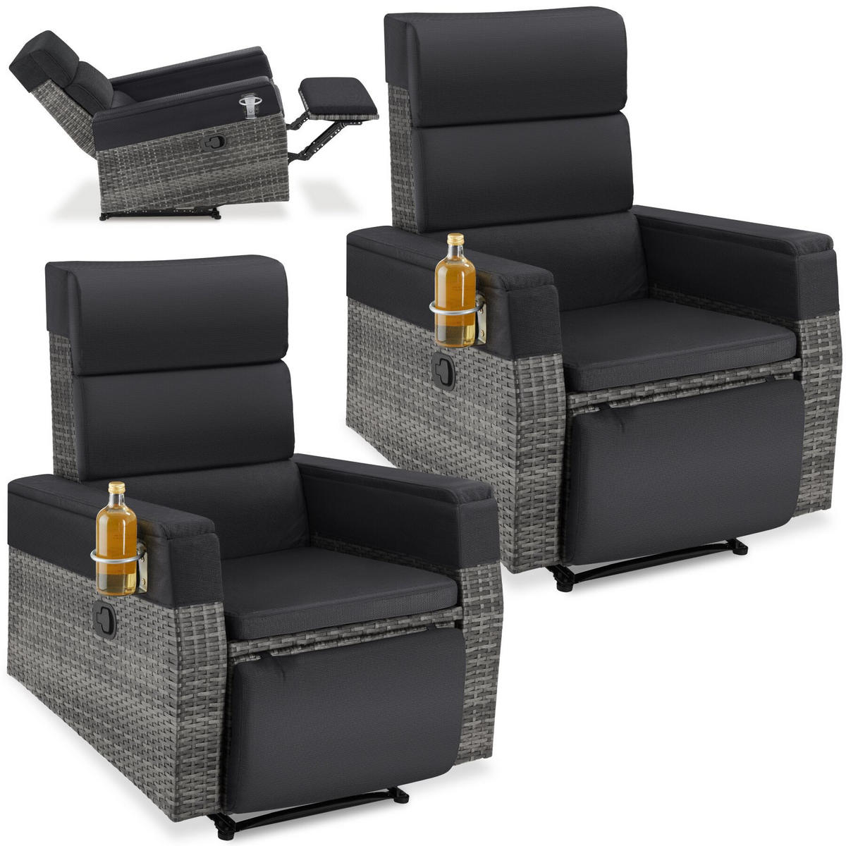 RATTANSESSEL aus Aluminium Pacentro, Belastbarkeit 150 kg, 80 x 80 - 157 x 80 - 97 cm, grau - Grau, Kunststoff (157/97/80cm) - tectake