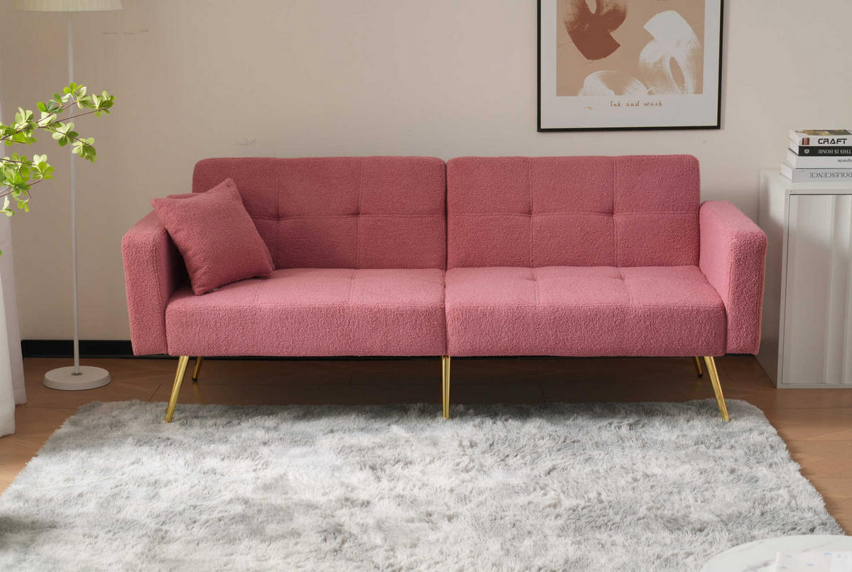 SCHLAFSOFA Sherpa mit verstellbarer Rückenlehne 105/138/180 Grad Rosa 175/64/72 cm - Rosa, Textil (64/72/175cm) - Redom