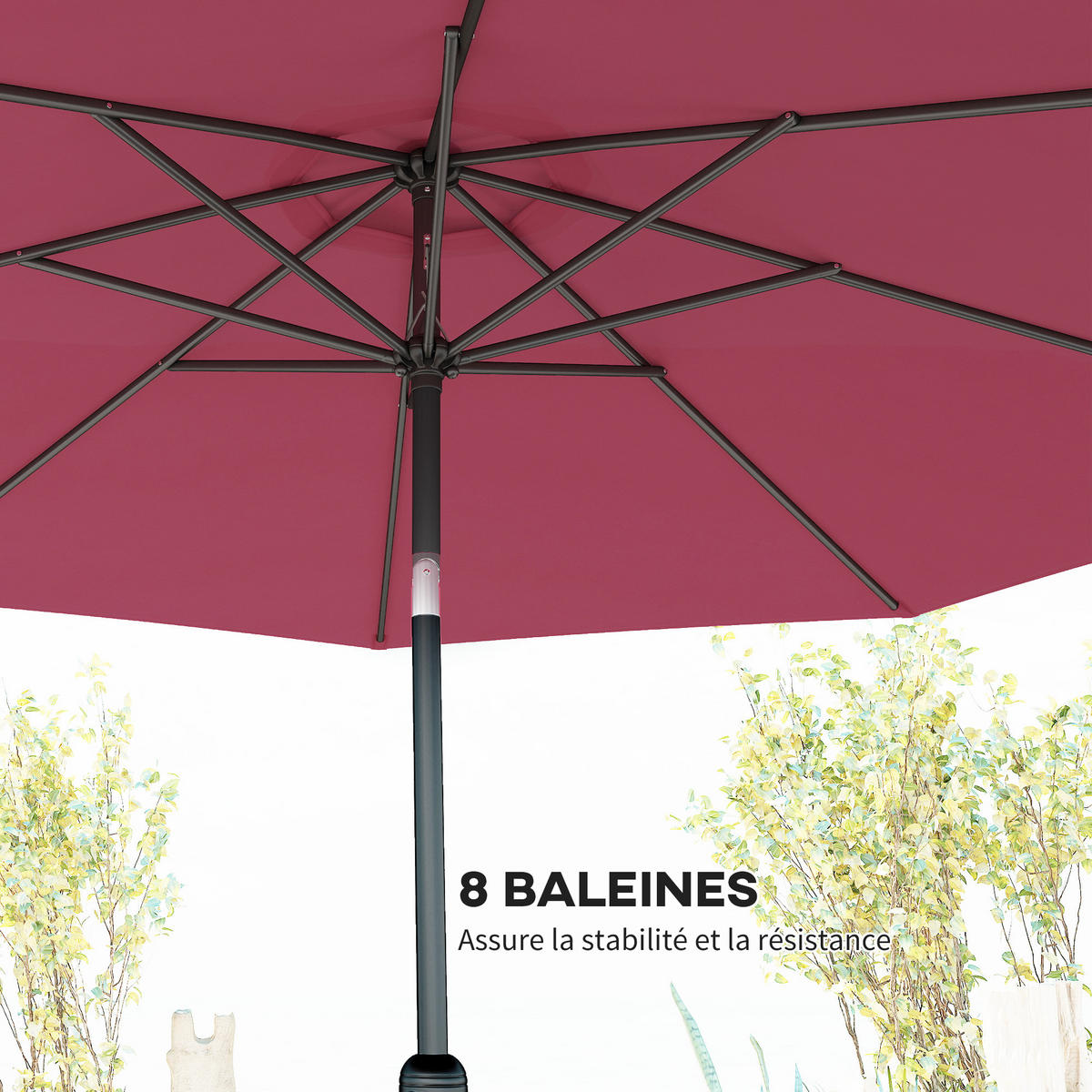 SONNENSCHIRM DE-11398 neigbar, mit Kurbel, Ø 3 m Bordeaux - Rot, Metall (295/295cm) - ComfortXL
