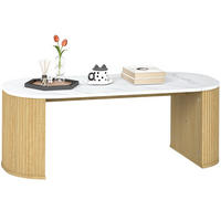 COUCHTISCH DE-15797 oval mit Marmoroptik Weiß - Naturfarben, Holzwerkstoff (110/50/40cm) - ComfortXL
