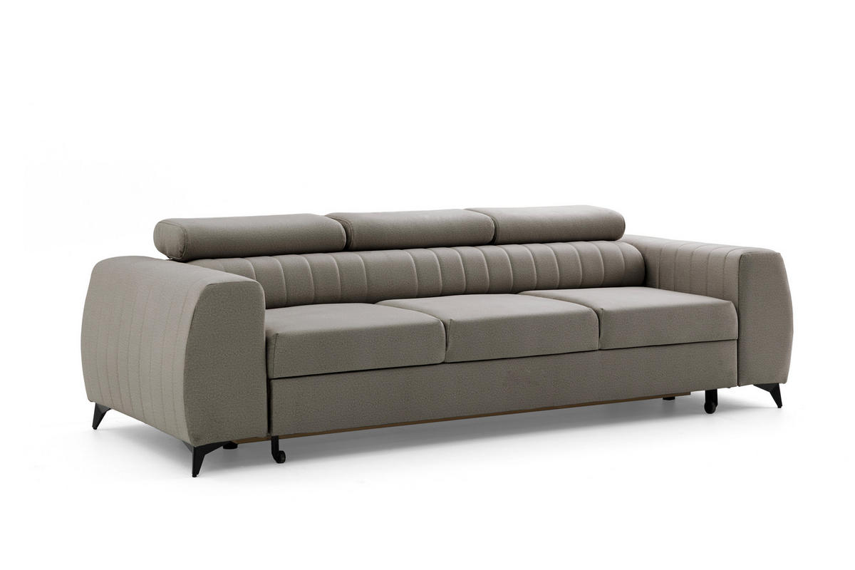 3-SITZER-SOFA PIERO mit Schlaffunktion 125x195 Velours Beige - Beige/Schwarz, Holz/Textil (260/90/100cm) - Muffo