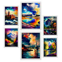 POSTER Set Mit 6 Wolken Im Ölgemälde Stil A3 & A4 Weißer Rahmen - Weiß, Papier (29/3cm) - Nacnic