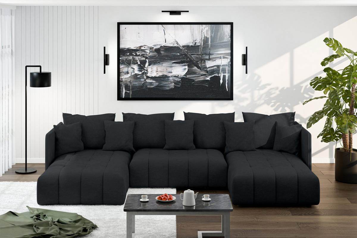 WOHNLANDSCHAFT Mersino Anthrazit 353/180/83 cm – Wohnlandschaft fürs Wohnzimmer - Schwarz, Kunststoff/Textil (353/83/180cm) - AX Living