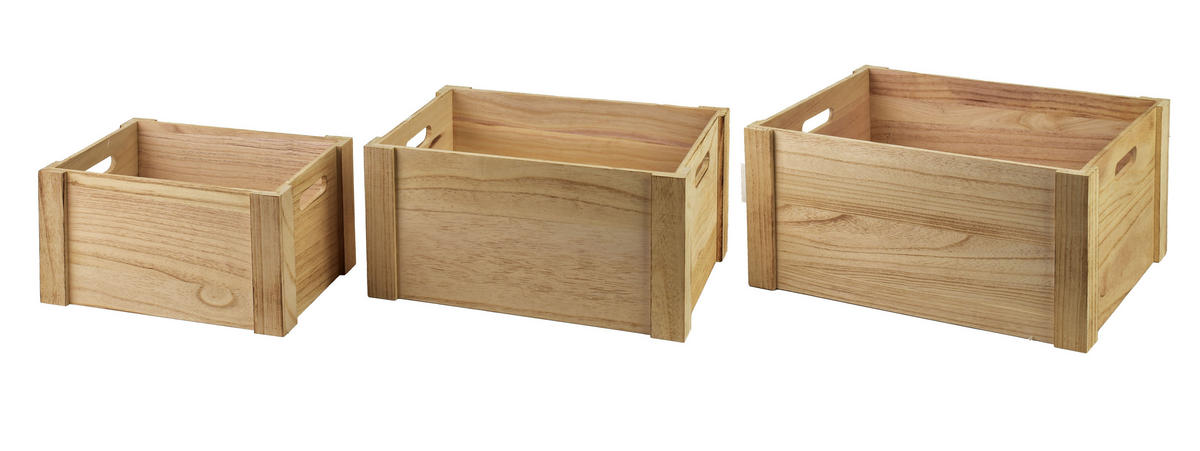 HOLZKISTEN Rino 3er Set Naturfarbe 40x30x20 cm Holz - Naturfarben, Holz (30/20/40cm) - Mondex