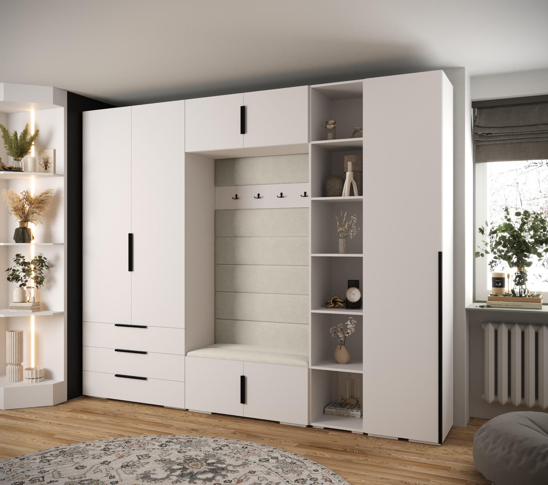 GARDEROBEN-SET 236,7/290/47 - Schwarz/Weiß, Holz/Kunststoff (290/236.7/47cm) - Abiks Möbel