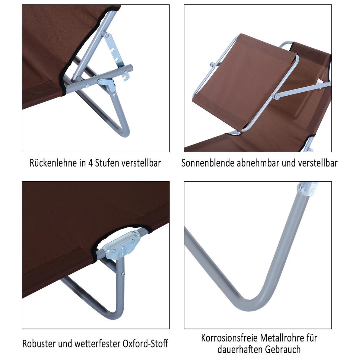 SONNENLIEGE mit Sonnenschutz, Braun - Braun, Metall (58/27/187cm) - Outsunny