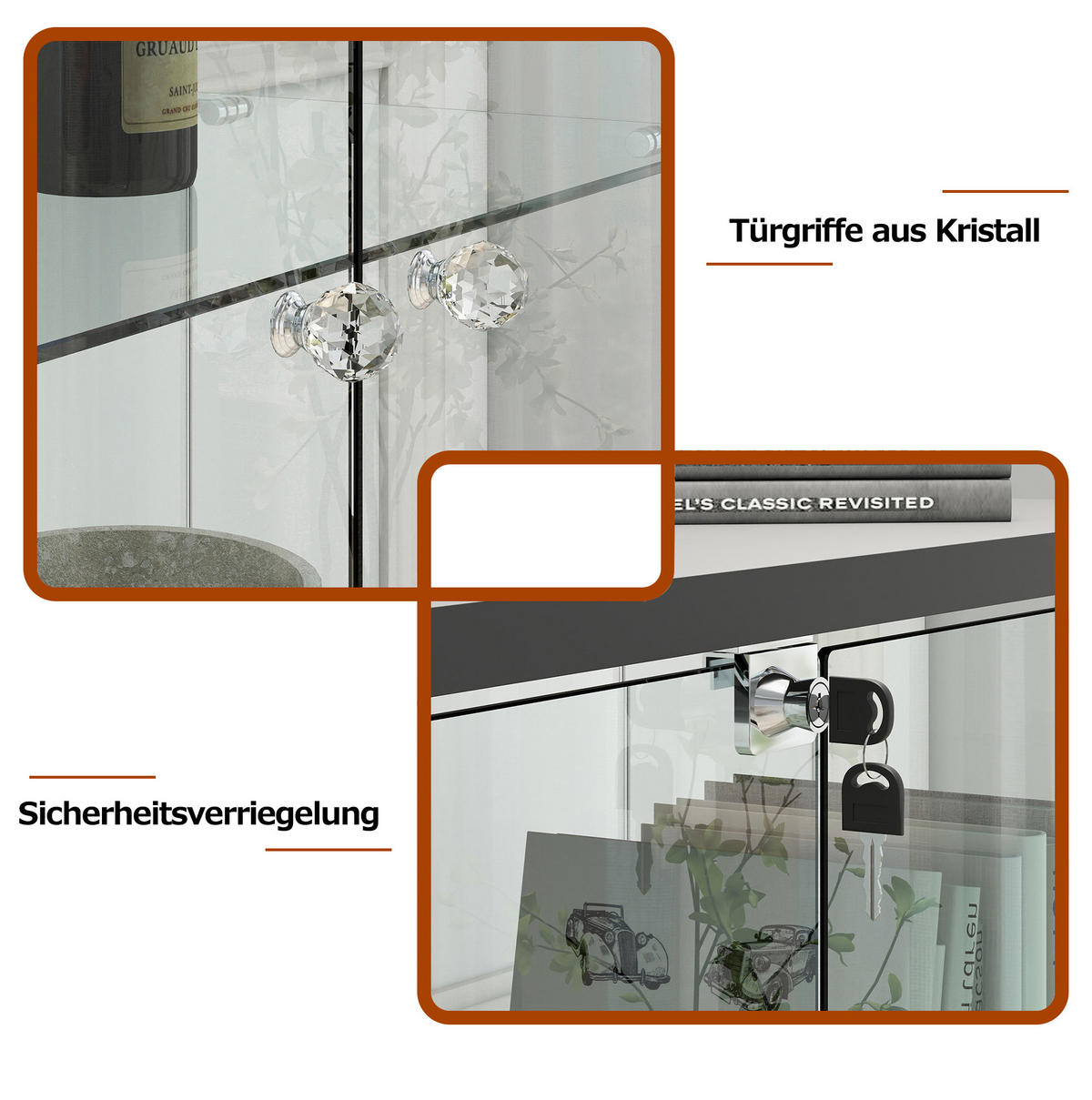 VITRINE 42,5/36,5/167 cm in Schwarz mit LED-Beleuchtung und Rollen - Schwarz, Holzwerkstoff (42.5/167/36.5cm) - Flora Grace