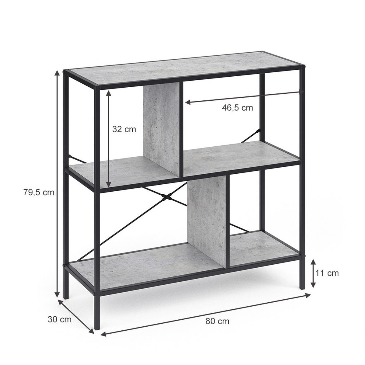 RAUMTEILER Fyrk, Beton/Schwarz, 80 x 79 cm - Grau, Holzwerkstoff (80/79/30cm) - Vicco
