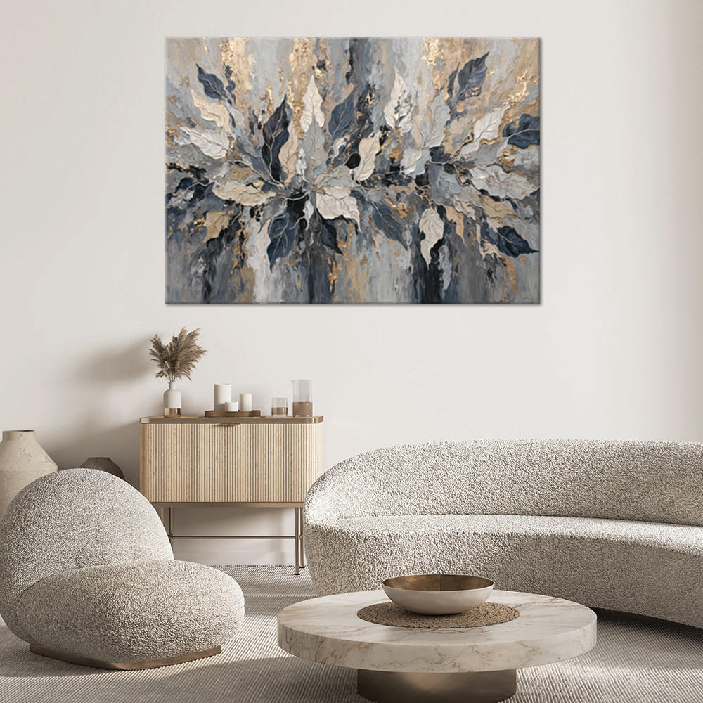 WANDBILD grau gold glamour blätter - Silberfarben, Textil (60/40cm) - Feeby