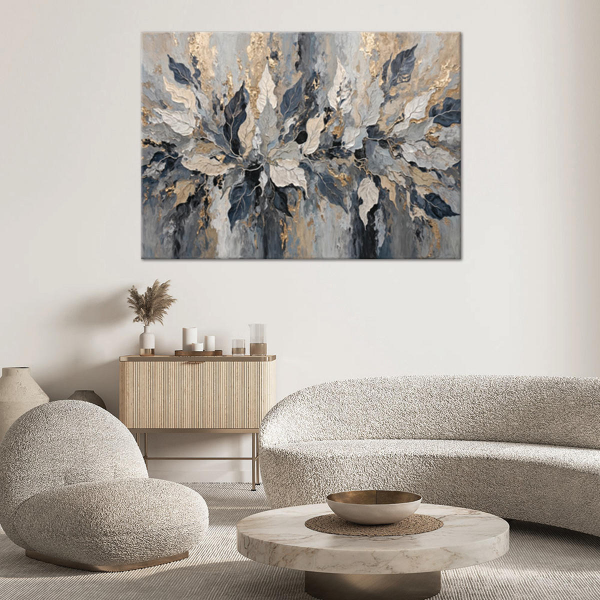 WANDBILD grau gold glamour blätter - Silberfarben, Textil (60/40cm) - Feeby