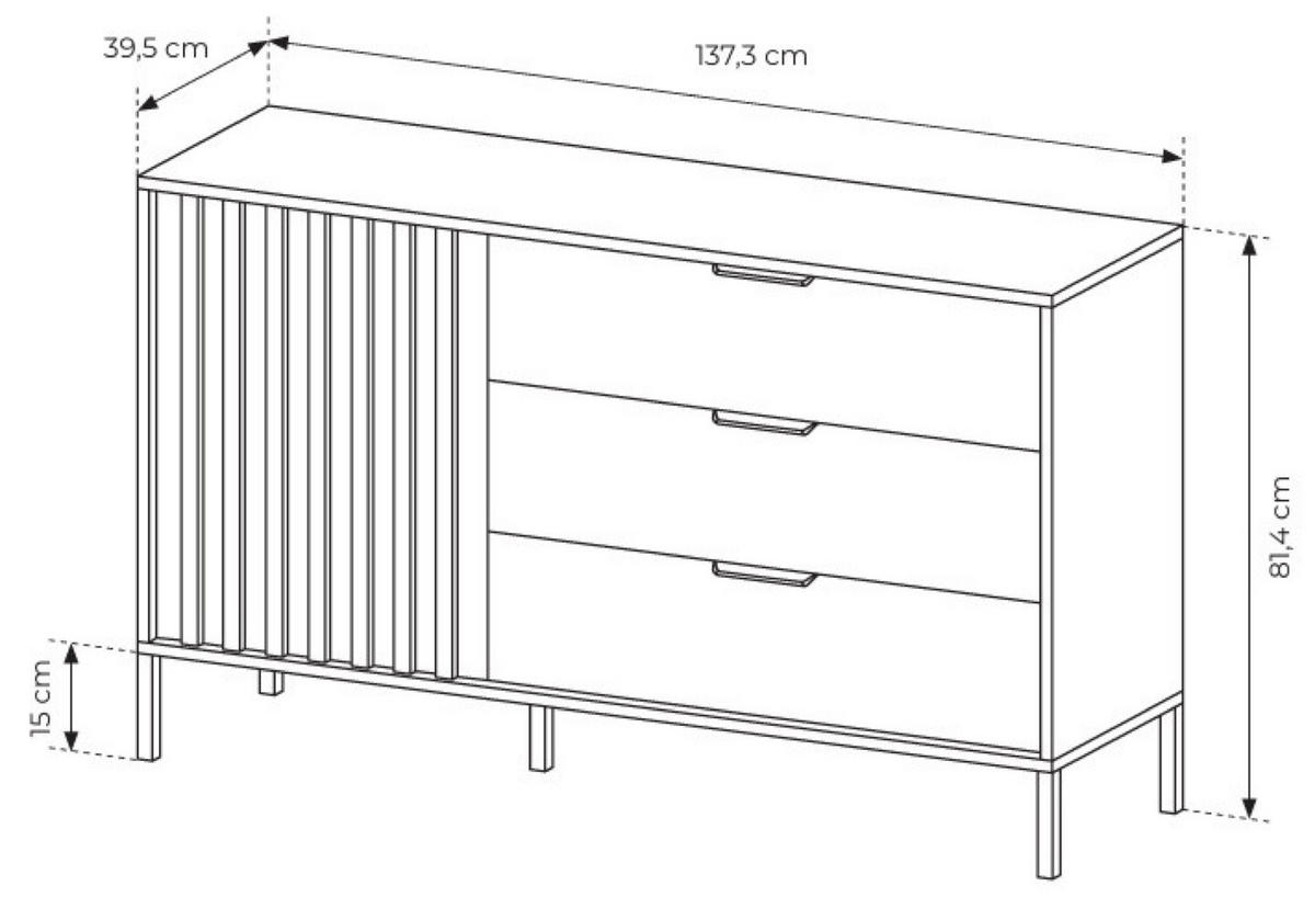 KOMMODE Schwarz ALLI Mit Lamellen Auf Hohen Beinen - Braun, Holzwerkstoff (137.3/81.4/39.5cm) - Sepro Meble