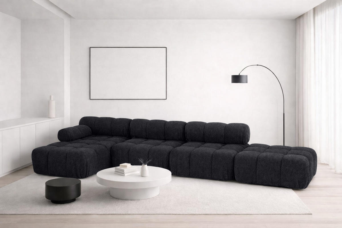 ECKSOFA L-Form XL, Stoff Bouclé Abriamo, Graphit, Links, Selia L XL - Graphitfarben, Holz (380/160cm) - Kaiser Möbel