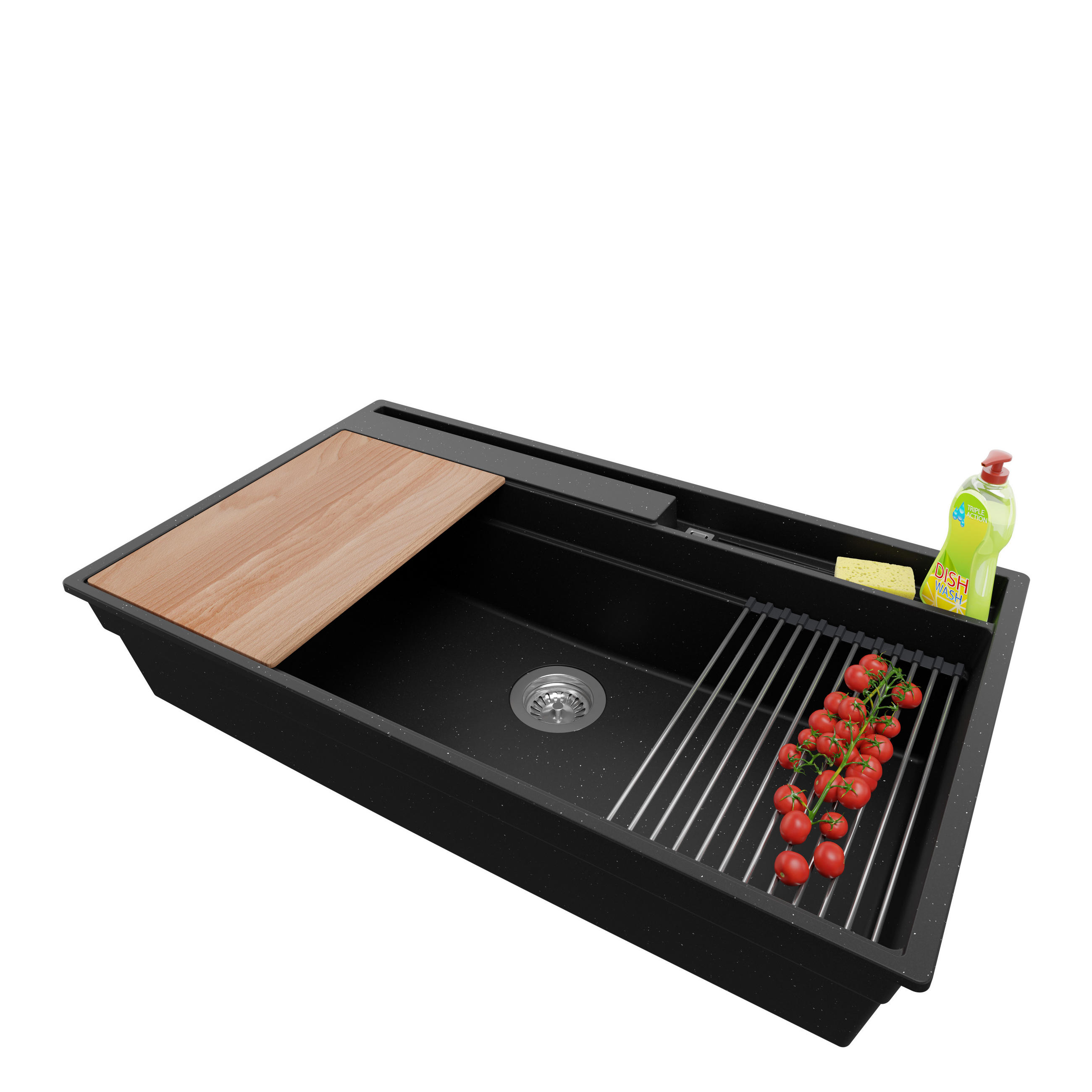 SPÜLBECKEN Oslo Pocket, 2-er set Schwarz Metallic 88/53 cm 1 Becken + Ablauf-Set + Küchenzubehörset ab 90er Unterschrank - Chromfarben/Schwarz Hochglanz, Kunststoff (88/20/53cm) - Primagran