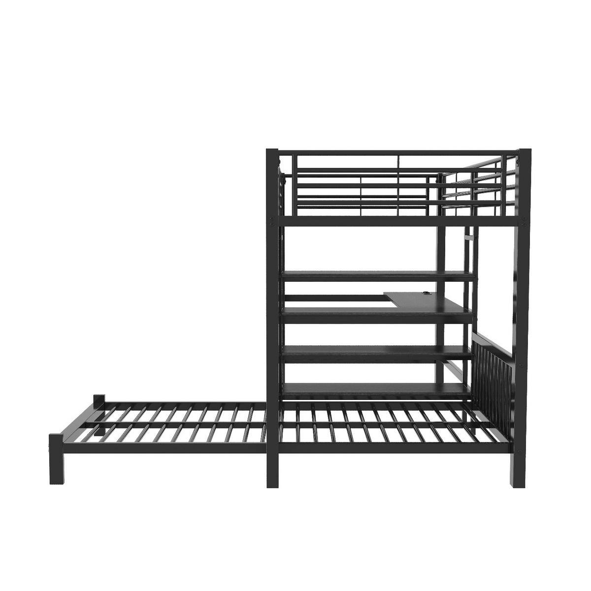 ETAGENBETT 90/200 cm Schwarz mit Schreibtisch, Kleideraufbewahrung, USB- und Type-C-Schnittstelle - Schwarz, Metall (90/200cm) - Oxeza