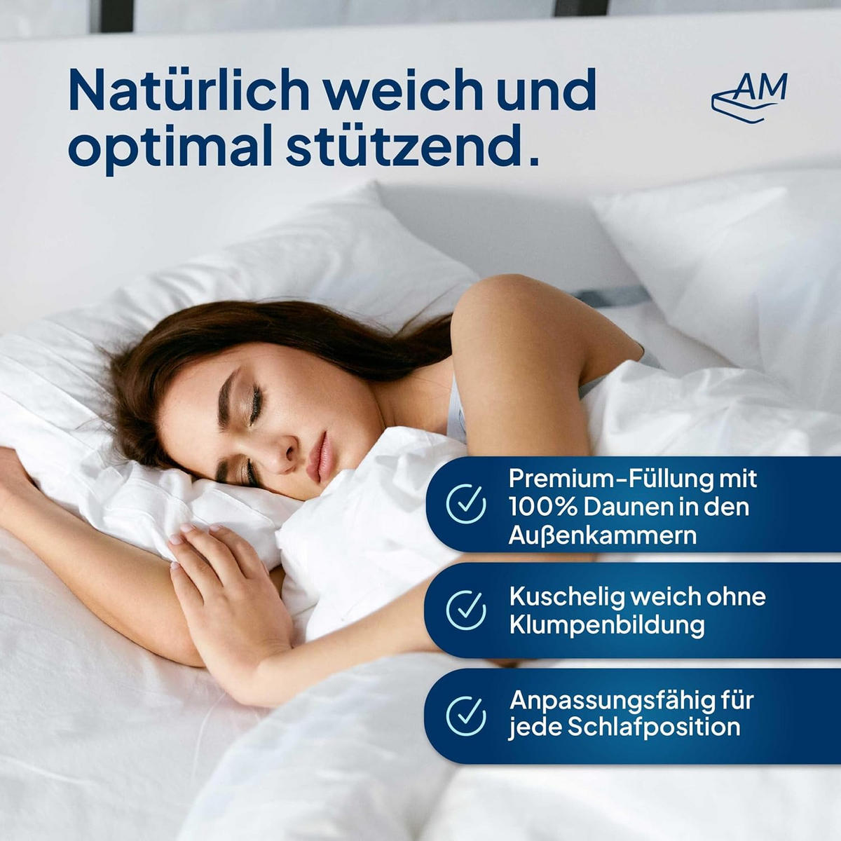 DAUNENKISSEN 40x80 im 3-Kammer-System Made in Germany & DOWNPASS Zertfiziert - Weiß, Textil (40/80cm) - AM Qualitätsmatratzen