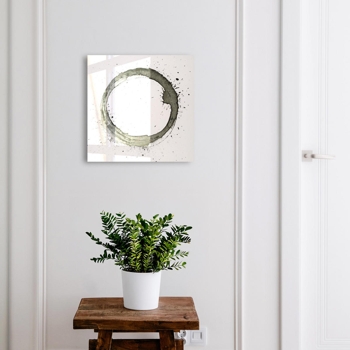 SCHLÜSSELBOX Schwarz 30x30 cm- Türöffnung nach rechts - Zen-Kreis - Weiß, Metall (30/30/5cm) - TULUP