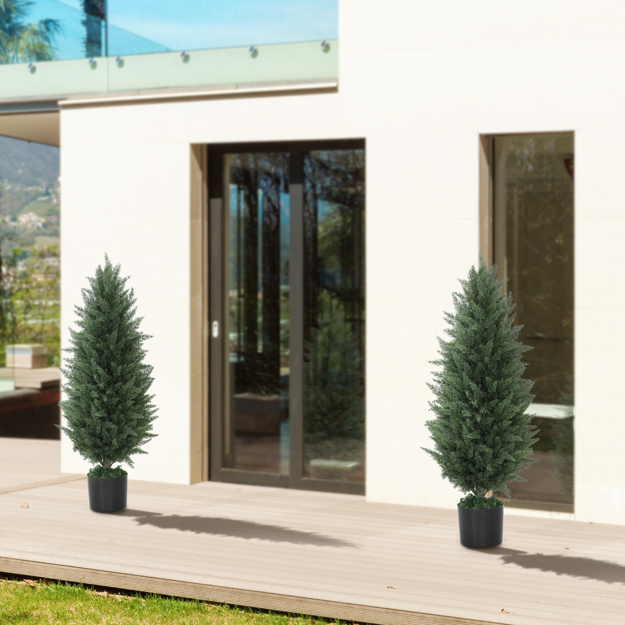 KÜNSTLICHE Zypresse 2er-Set groß 90 cm Kunstpflanze - Grün, Kunststoff (90cm) - HOMCOM