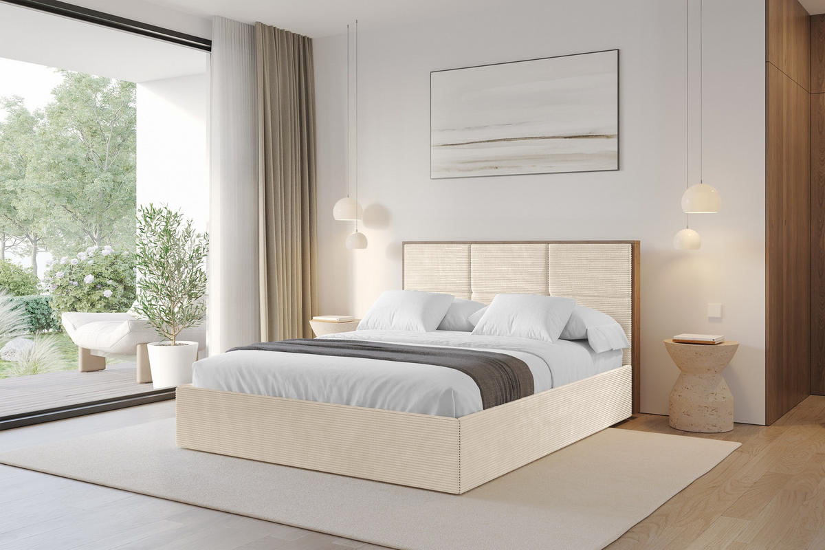 POLSTERBETT mit Bettkasten und Lattenrost, Bett mit Matratze H3/H4 - LILA 140x200 Beige - Kaschmir, Holzwerkstoff/Textil (140/200cm) - ALTDECOR
