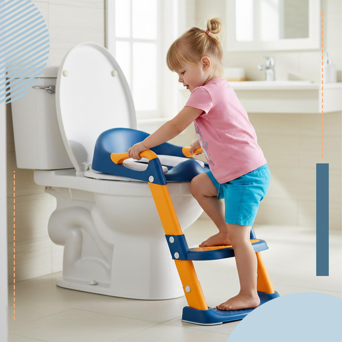 TOALETNÉ SEDADLO Modro-žlté s rebríkom výškovo nastaviteľné - viacfarebná, plast (35/55/44cm) - Relaxdays