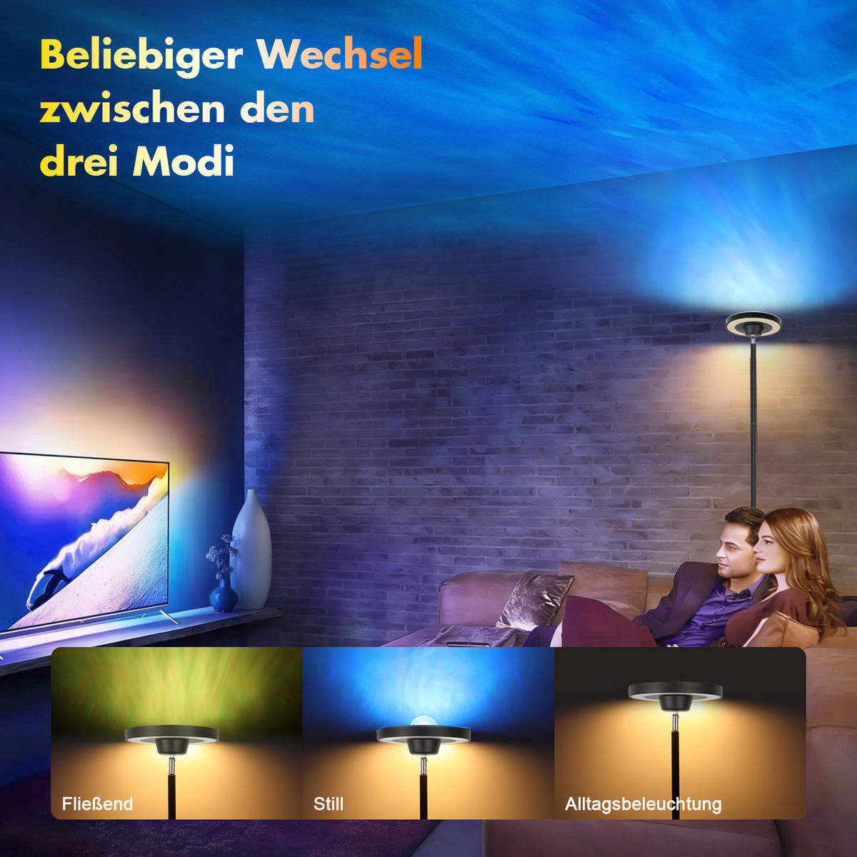STEHLEUCHTE FL1091E Smart LED RGB - Schwarz, Metall (25/25/175cm) - LOVHAUS