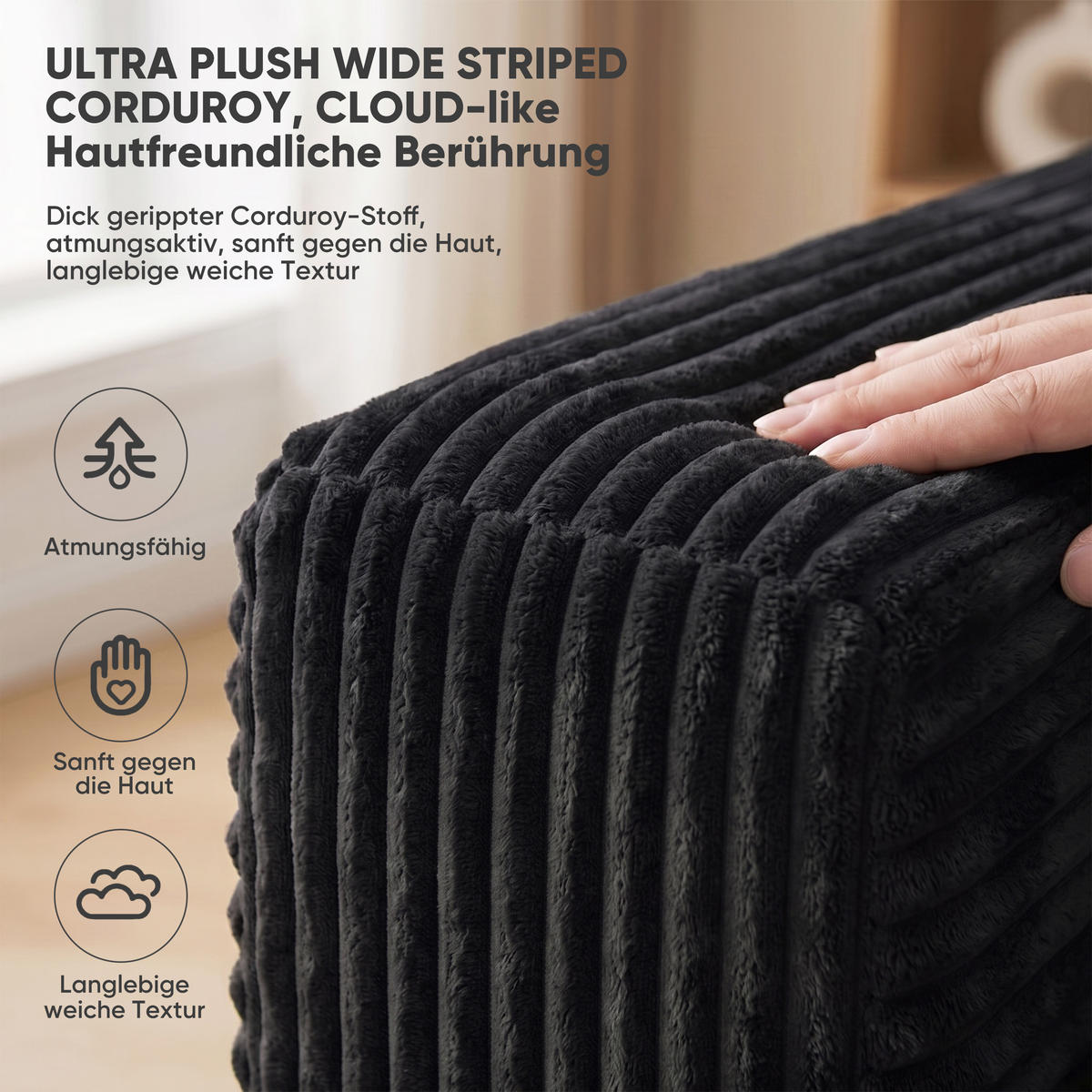 2-SITZER SOFA Cord Schwarz - Schwarz, Textil (160/58/88cm) - WISHDOR