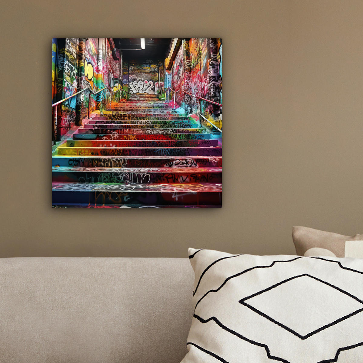 LEINWANDBILD Treppe - Graffiti - Farben - Kunst 20x20 cm - Multicolor, Textil (20/20cm) - MuchoWow