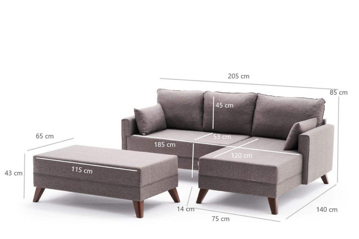 ECKSOFA mit Hocker als Schlaffläche, perfekt für kleine Räume - Taupe/Walnussfarben, Holz/Kunststoff (140/205cm) - myHomelando