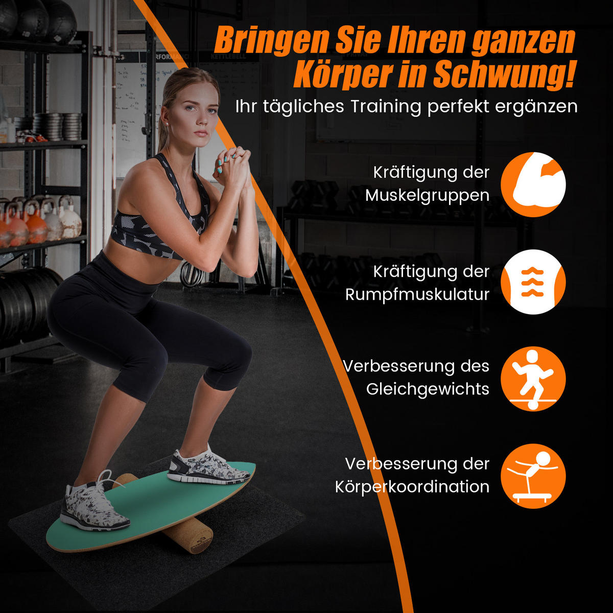 BALANCIERBRETT Grün - Grün, Holz (28/82cm) - COSTWAY