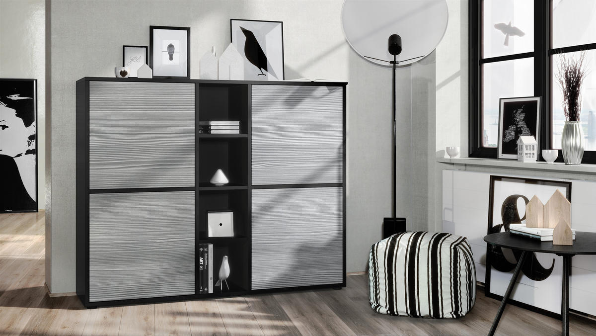 HIGHBOARD Cuba Türen in Avola-Anthrazit - Anthrazit, Holzwerkstoff (130.5/105.5/35.5cm) - Vladon