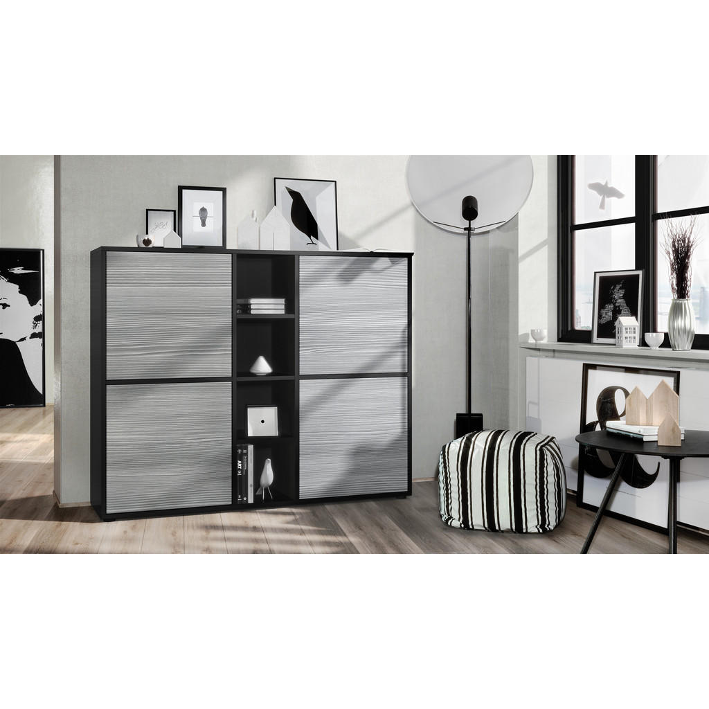 Thumbnail - Vladon Highboard, Anthrazit, Holzwerkstoff, 130.5x105.5x35.5 cm, Wohnzimmer, Kommoden & Sideboards, Highboards