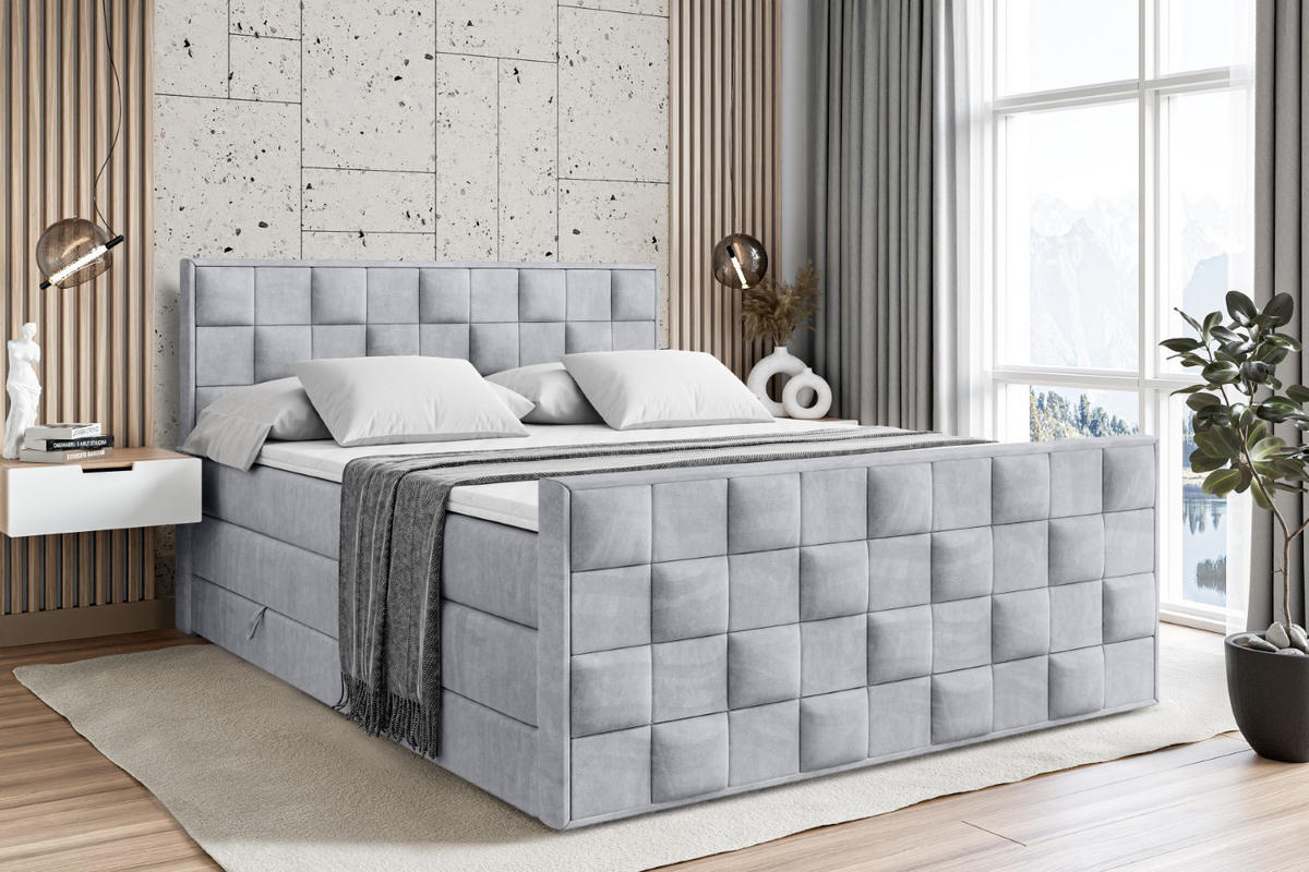 BOXSPRINGBETT ZAFIRA KING - 160 x 200 - H3/H4 - Hellgrau - Hellgrau, Holzwerkstoff (160/200cm) - ALTDECOR