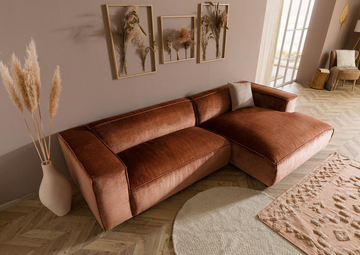 ECKSOFA 304x164x69 Ottomane rechts Cord kupfer VALENCIA - Rot, Kunststoff (304/164cm) - Massivmoebel24