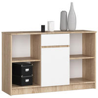 KOMMODE Sonoma Eiche, Weiß 120x40x77 cm - Weiß/Sonoma Eiche, Holzwerkstoff (120/77/40cm) - Akord