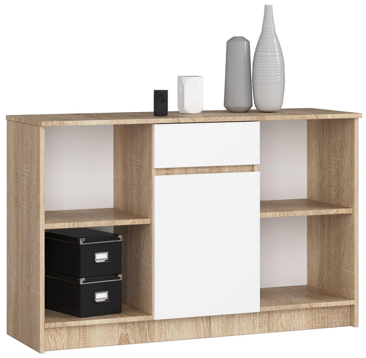 KOMMODE Sonoma Eiche, Weiß 120x40x77 cm - Weiß/Sonoma Eiche, Holzwerkstoff (120/77/40cm) - Akord