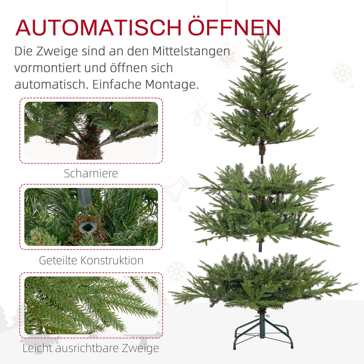 KÜNSTLICHER Weihnachtsbaum, 150 cm Christbaum mit 1724 Spitzen, Metallständer - Grün, Kunststoff (150cm) - HOMCOM