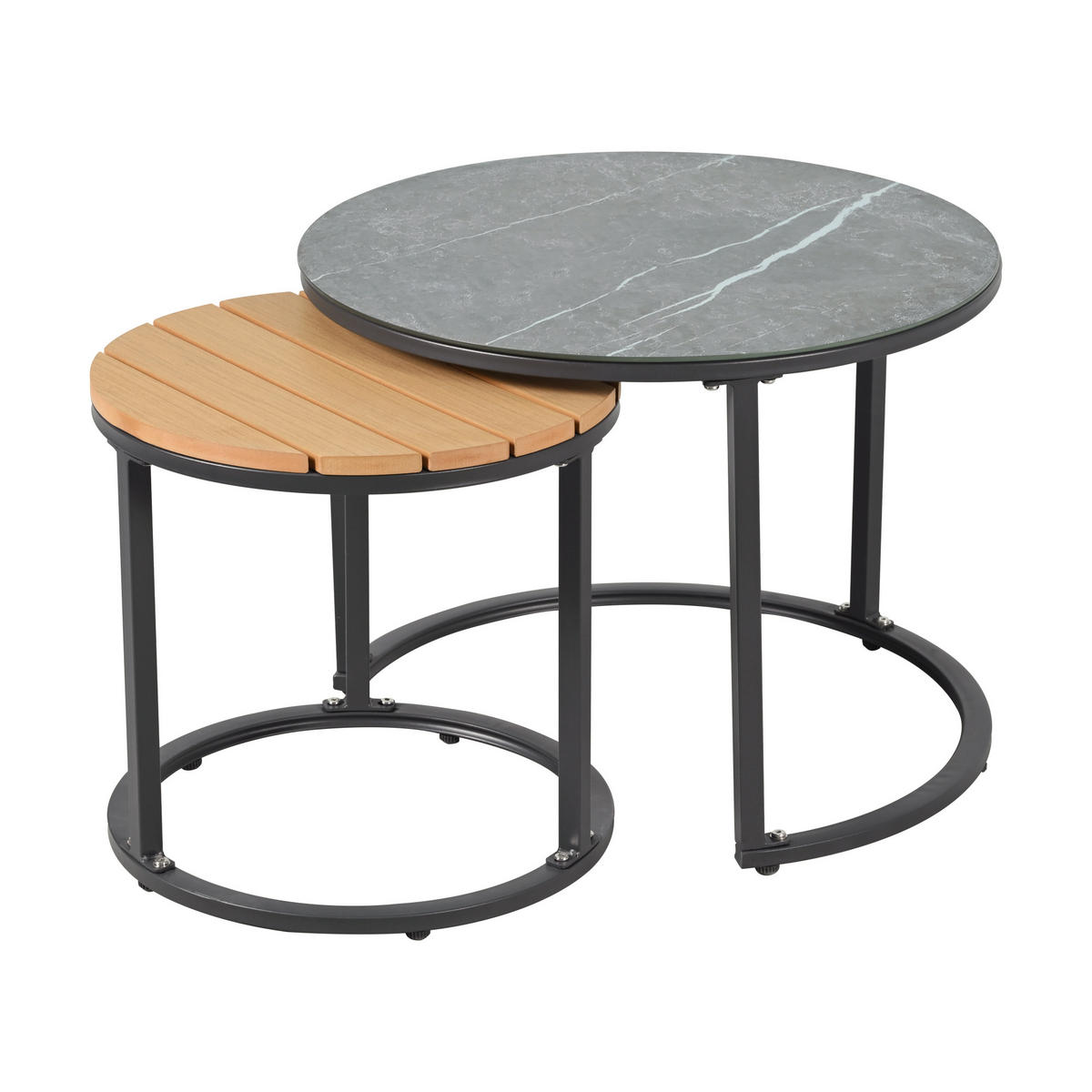 GARTENSET 66x76x75cm grau aus Stahl, verzinkt, mit Tischen - Grau, Textil - Modfu