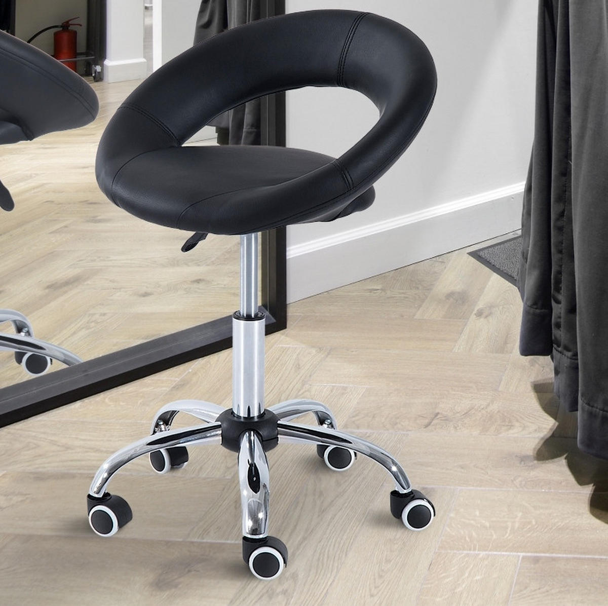 ROLLHOCKER in Schwarz 54x50x78 cm mit Rückenlehne, höhenverstellbar und drehbar - Schwarz, Kunststoff (50/78/54cm) - IVMEU